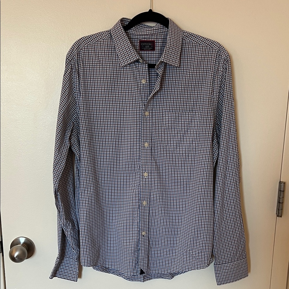 UNTUCKit Navy and Burgundy Checkered Shirt
